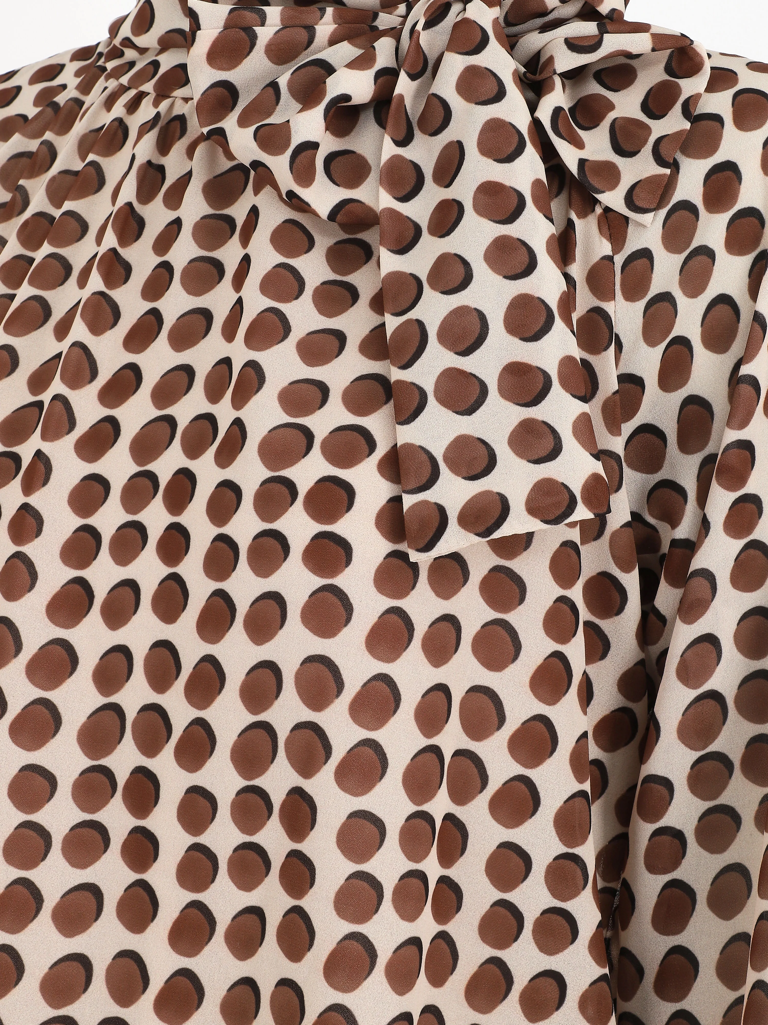 Blouse ample à pois col lavallière - Beige - Image 3
