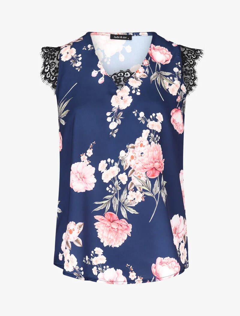 Blouse ample coupe carrée à imprimé fleuri - marine