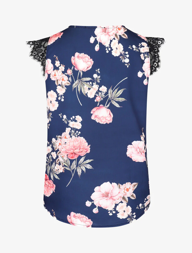 Blouse ample coupe carrée à imprimé fleuri - marine - Image 2
