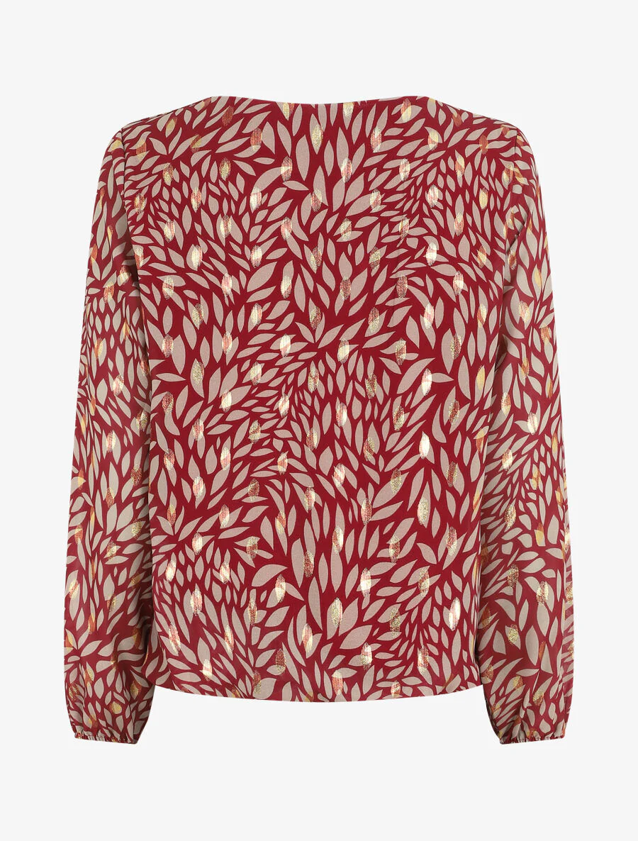 Blouse ample en voile imprimé feuilles irisées - Bordeaux - Image 2