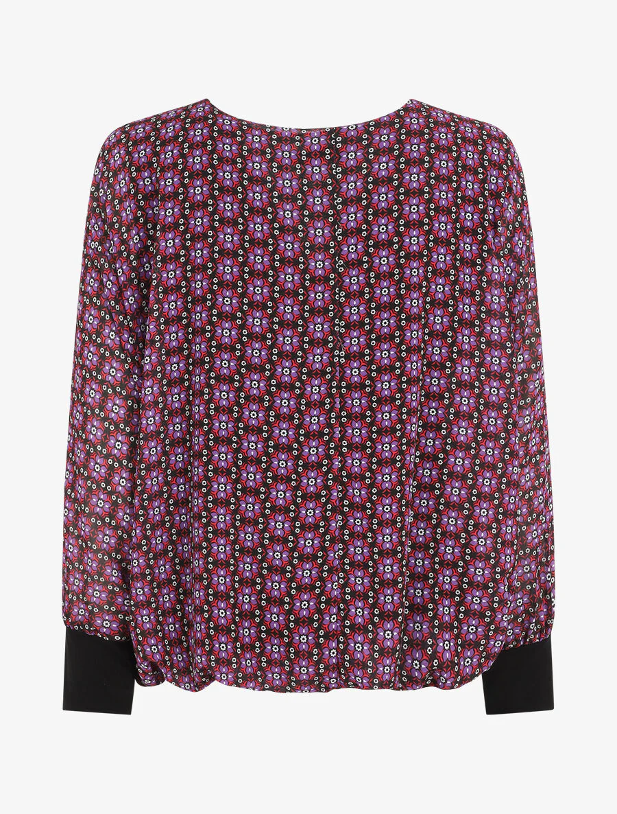 Blouse ample imprimé mosaïque fleurie à col zippé - Violet - Image 2