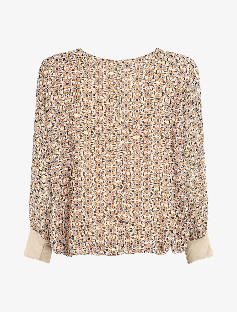 Blouse ample imprimé mosaïque fleurie à col zippé - Beige - Image 2