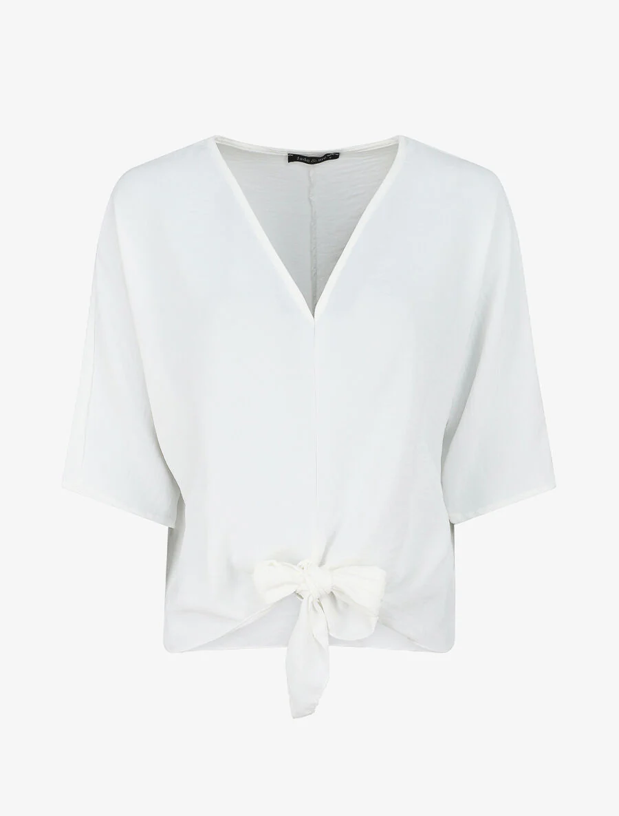 Blouse ample unie à liens à nouer - Blanc