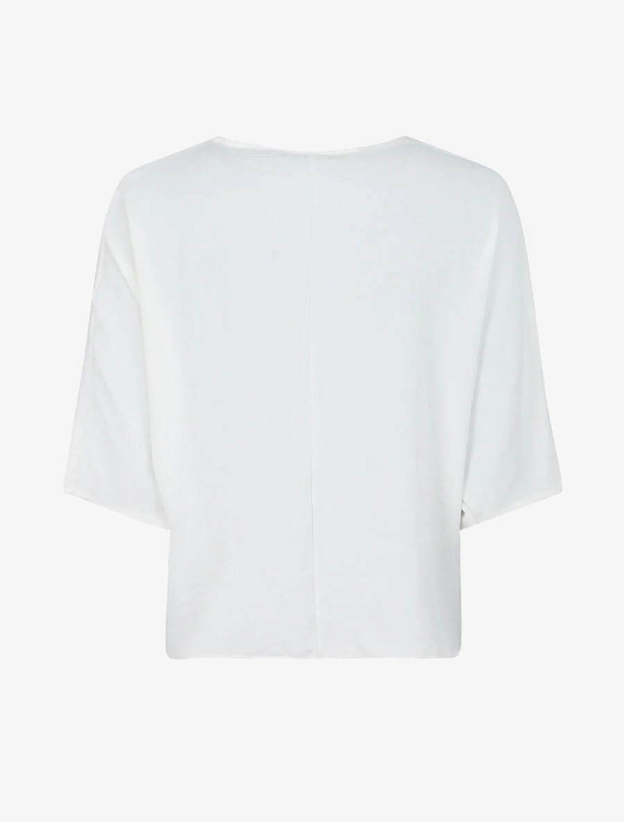 Blouse ample unie à liens à nouer - Blanc - Image 2