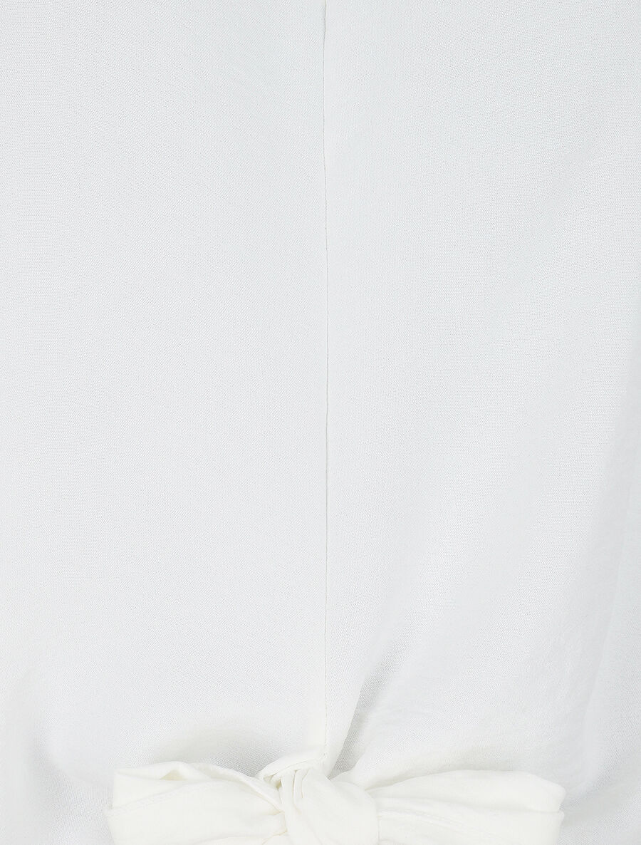 Blouse ample unie à liens à nouer - Blanc - Image 3