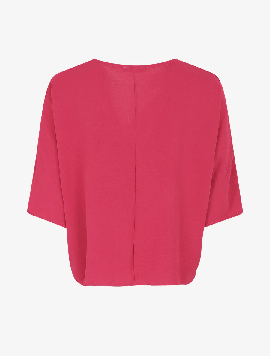 Blouse ample unie à liens à nouer - Fushia - Image 2