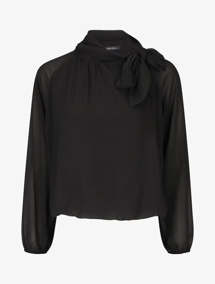 Blouse ample unie col lavallière - Noir