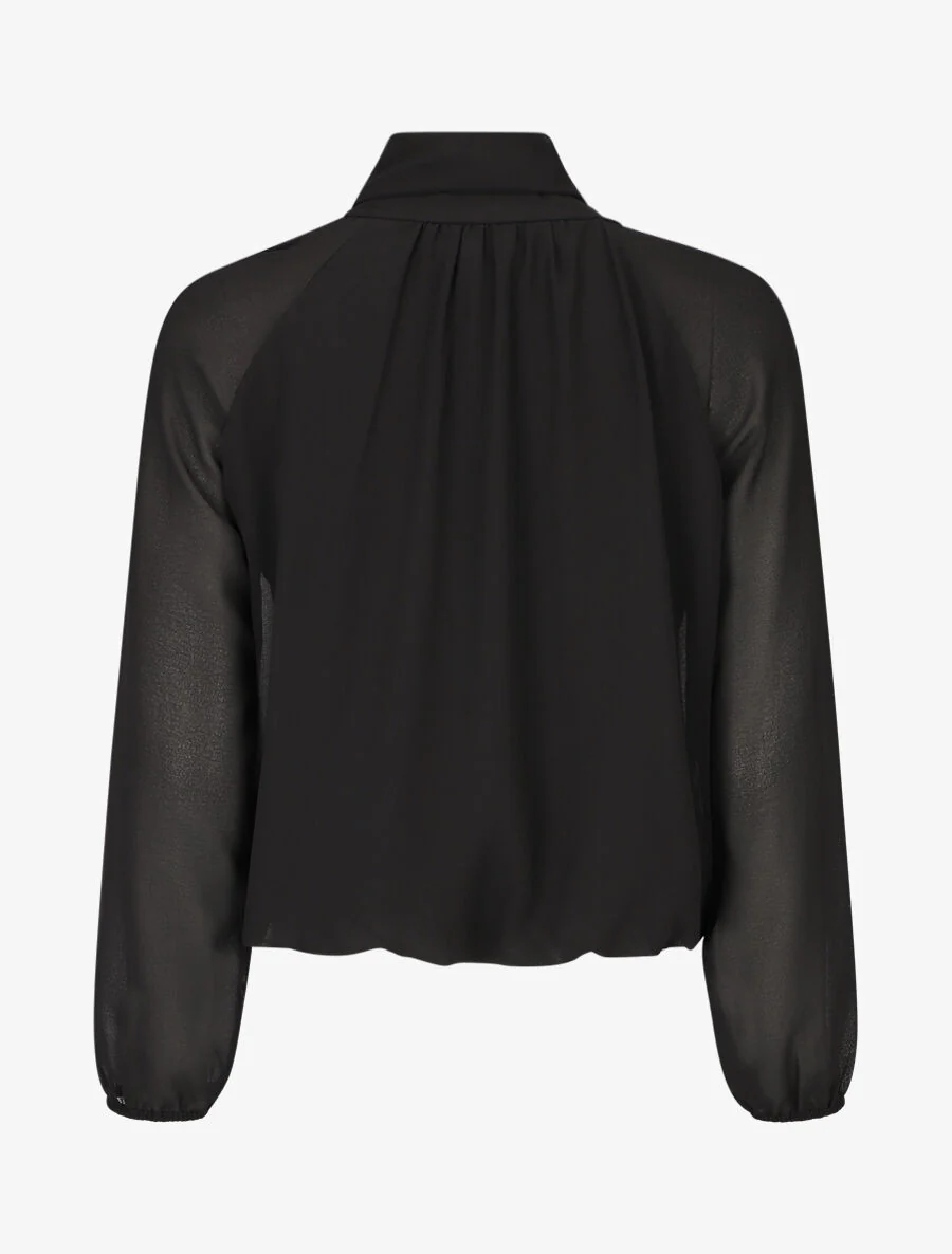 Blouse ample unie col lavallière - Noir - Image 2