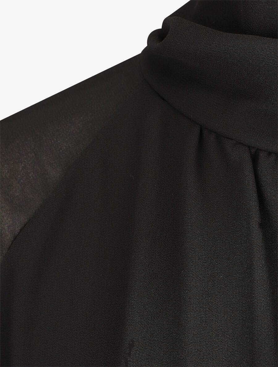 Blouse ample unie col lavallière - Noir - Image 3
