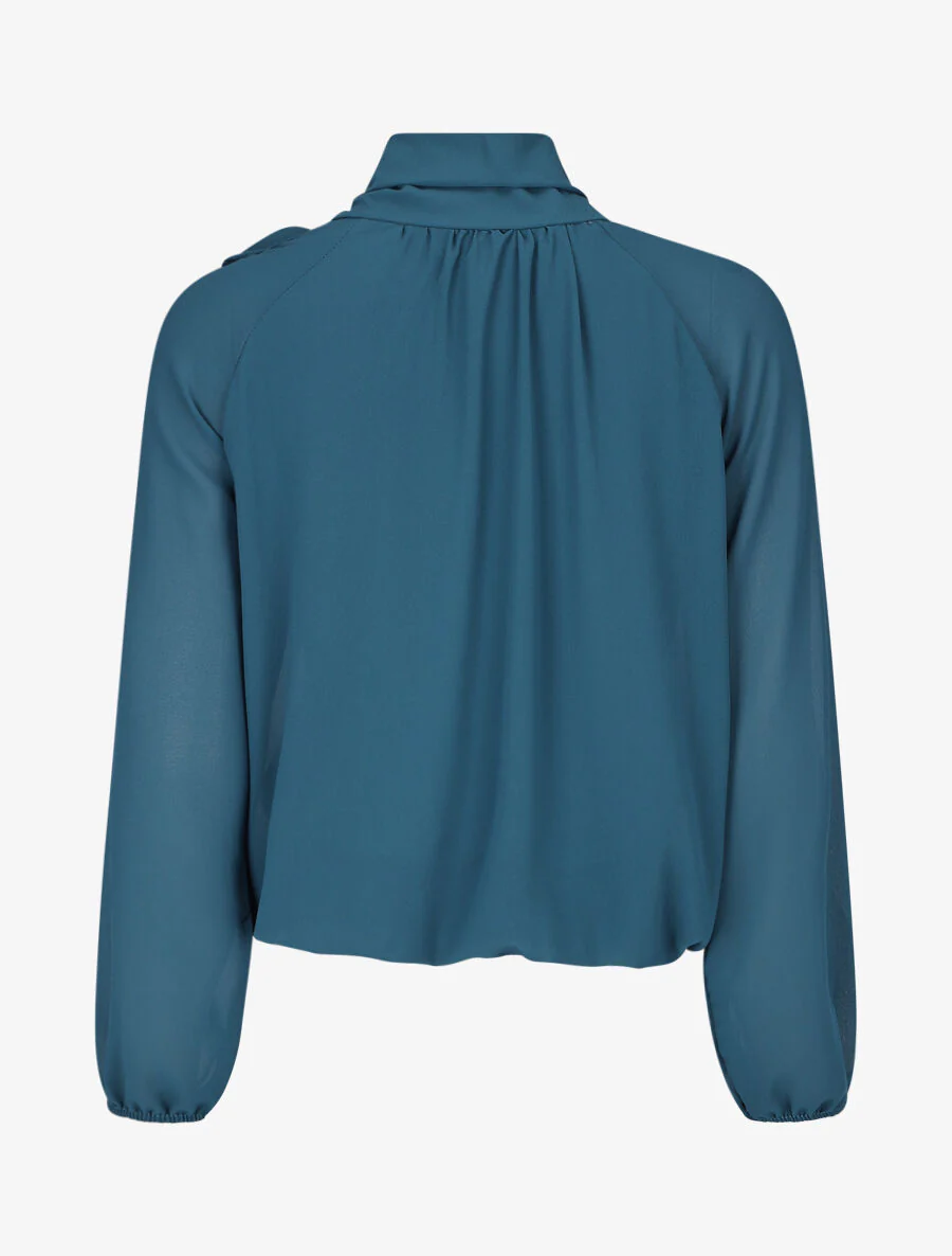 Blouse ample unie col lavallière - Bleu canard - Image 2