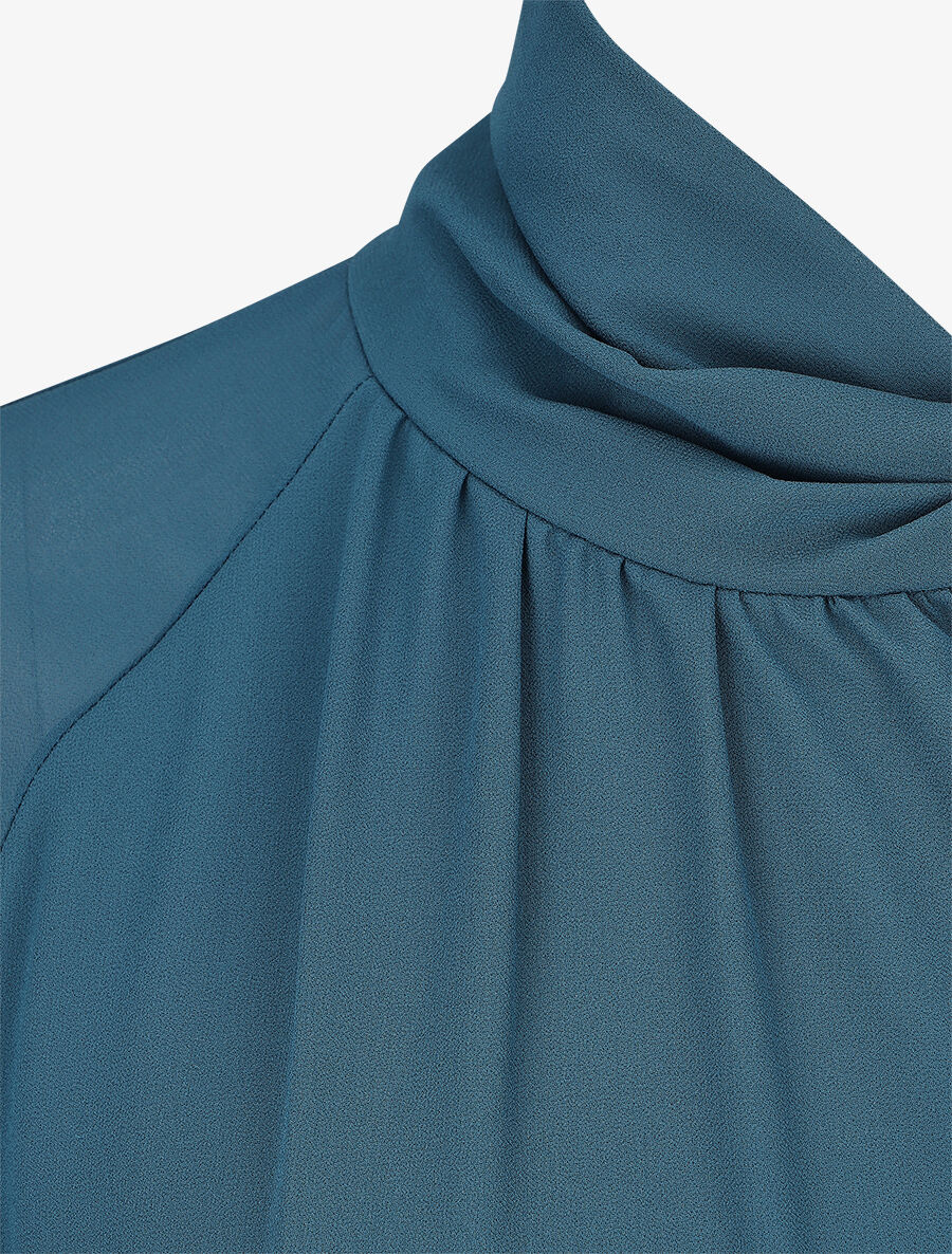 Blouse ample unie col lavallière - Bleu canard - Image 3