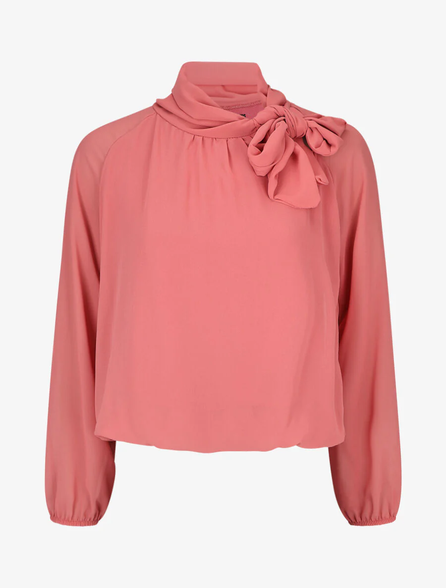 Blouse ample unie col lavallière - Rose