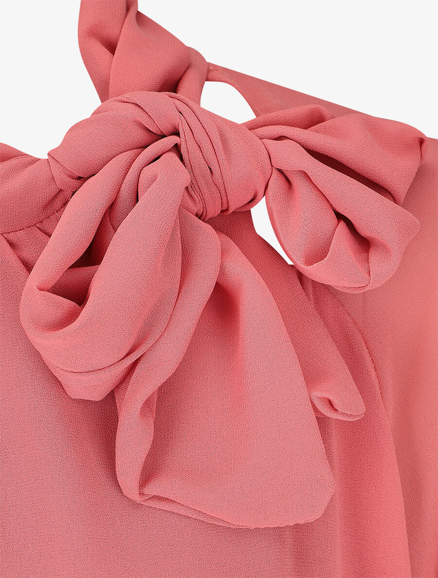 Blouse ample unie col lavallière - Rose - Image 3