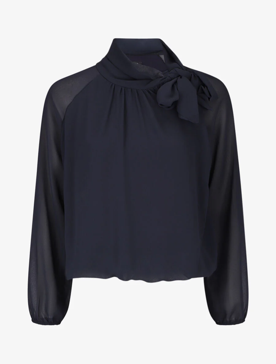 Blouse ample unie col lavallière - Marine