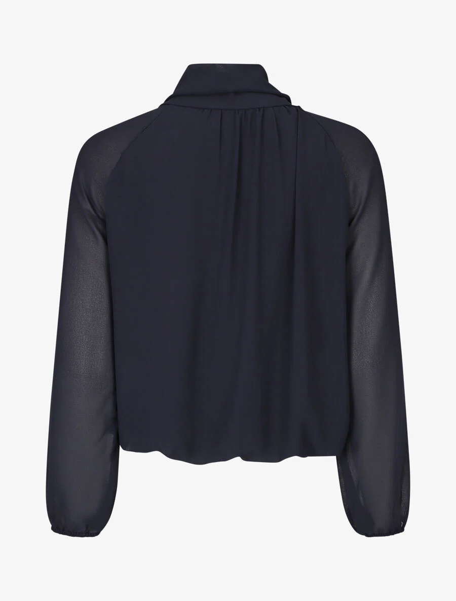 Blouse ample unie col lavallière - Marine - Image 2