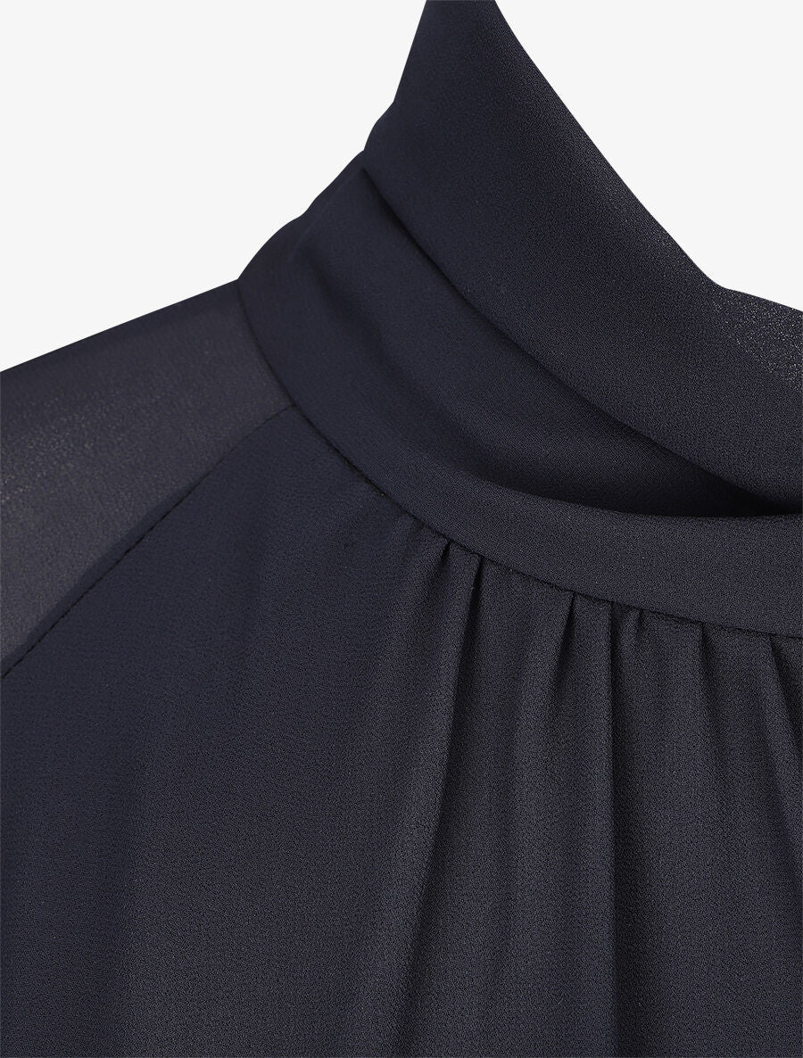 Blouse ample unie col lavallière - Marine - Image 3