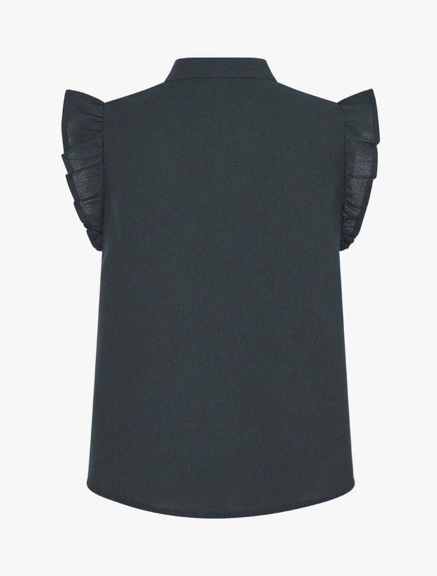 Blouse brodée sans manches à épaules volantées - Bleu pétrole - Image 2