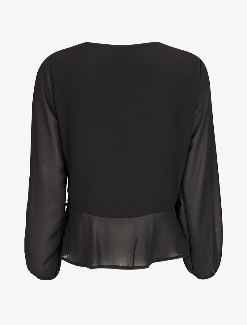 Blouse cache-coeur à bords volantés - Noir - Image 2