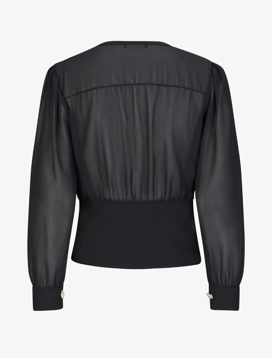 Blouse cache-coeur à boutons stylisés - Noir - Image 2