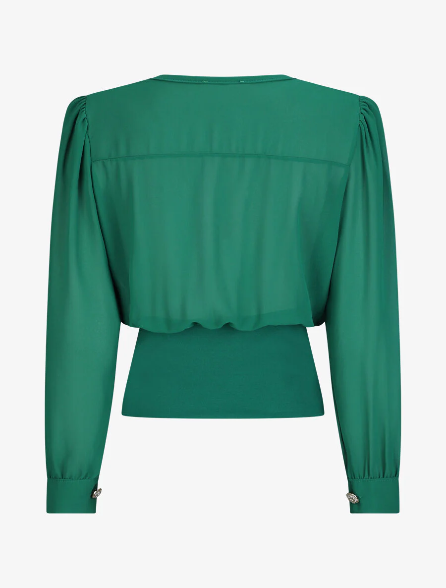 Blouse cache-coeur à boutons stylisés - Vert - Image 2