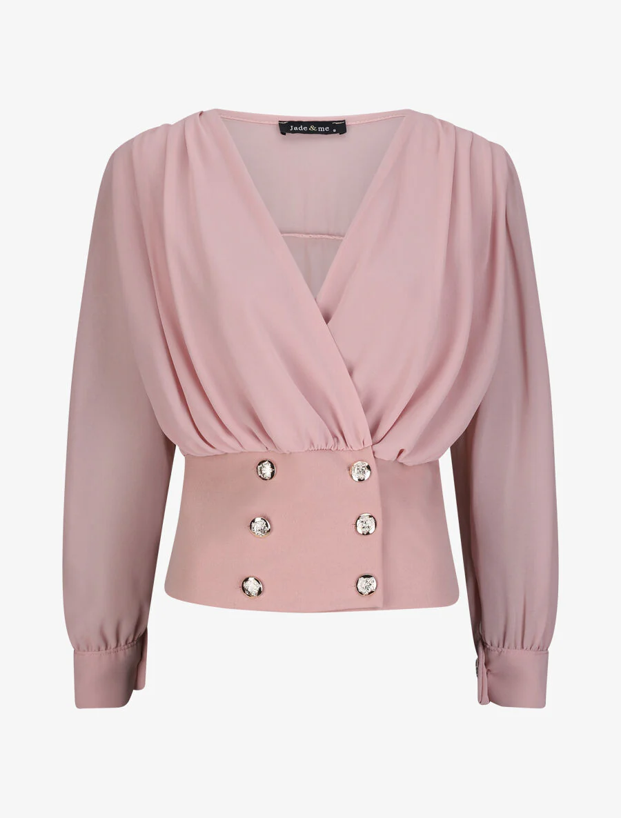 Blouse cache-coeur à boutons stylisés - Rose
