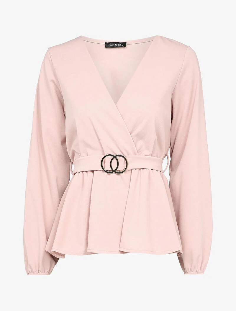 Blouse cache-coeur péplum à boucle stylisée - Rose