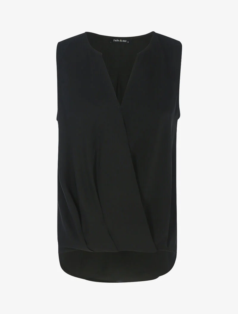 Blouse cache-coeur satiné à dos long - noir