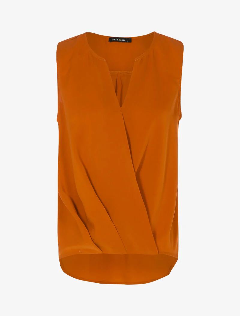Blouse cache-coeur satiné à dos long - rouille