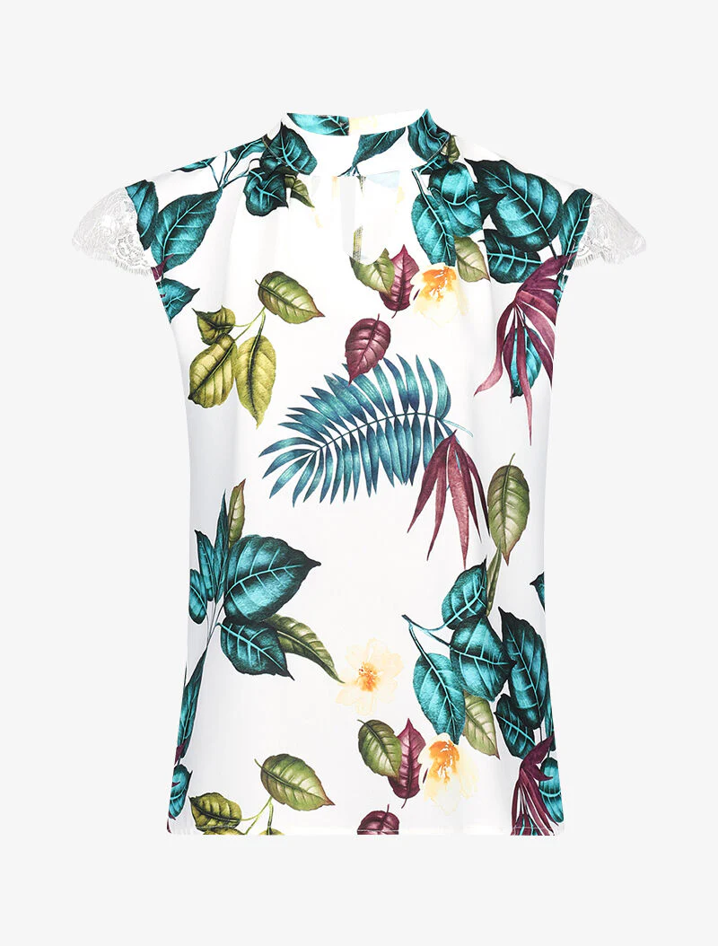 Blouse carrée imprimée à trou de serrure - blanc