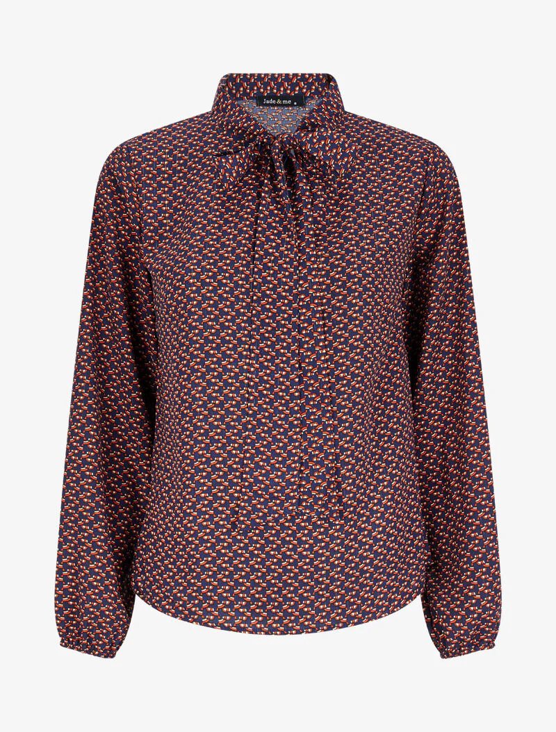 Blouse col lavallière à imprimé graphique - Bleu marine