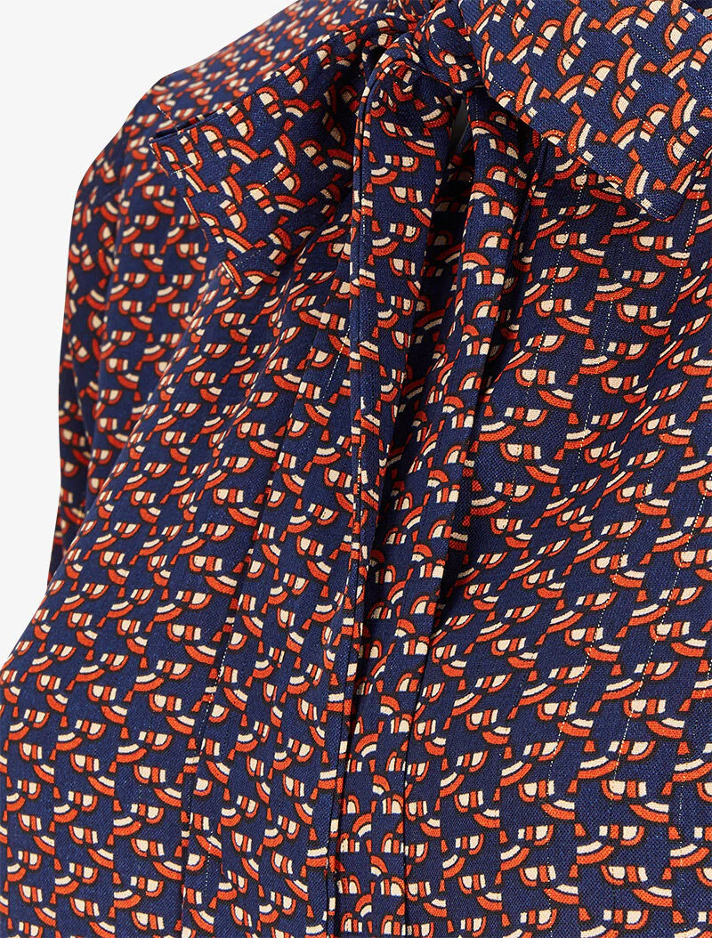 Blouse col lavallière à imprimé graphique - Bleu marine - Image 3