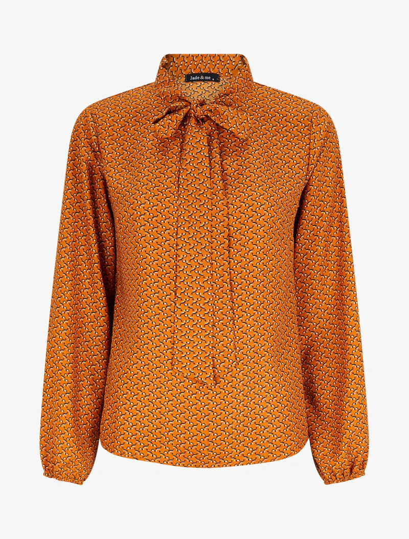 Blouse col lavallière à imprimé graphique - Orange