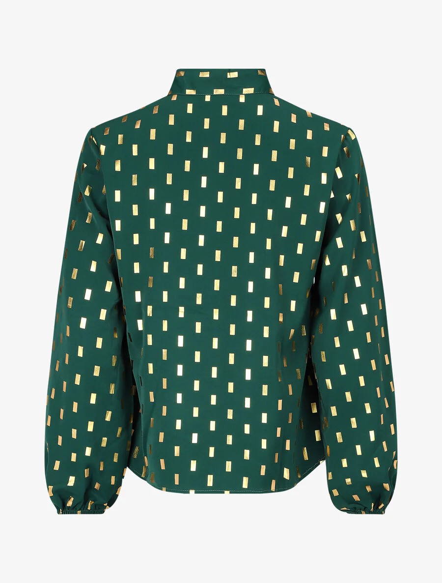 Blouse col lavallière à imprimé rectangles dorés - Vert - Image 2