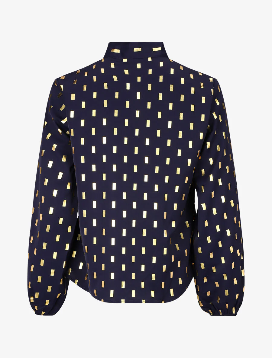 Blouse col lavallière à imprimé rectangles dorés - Marine - Image 2