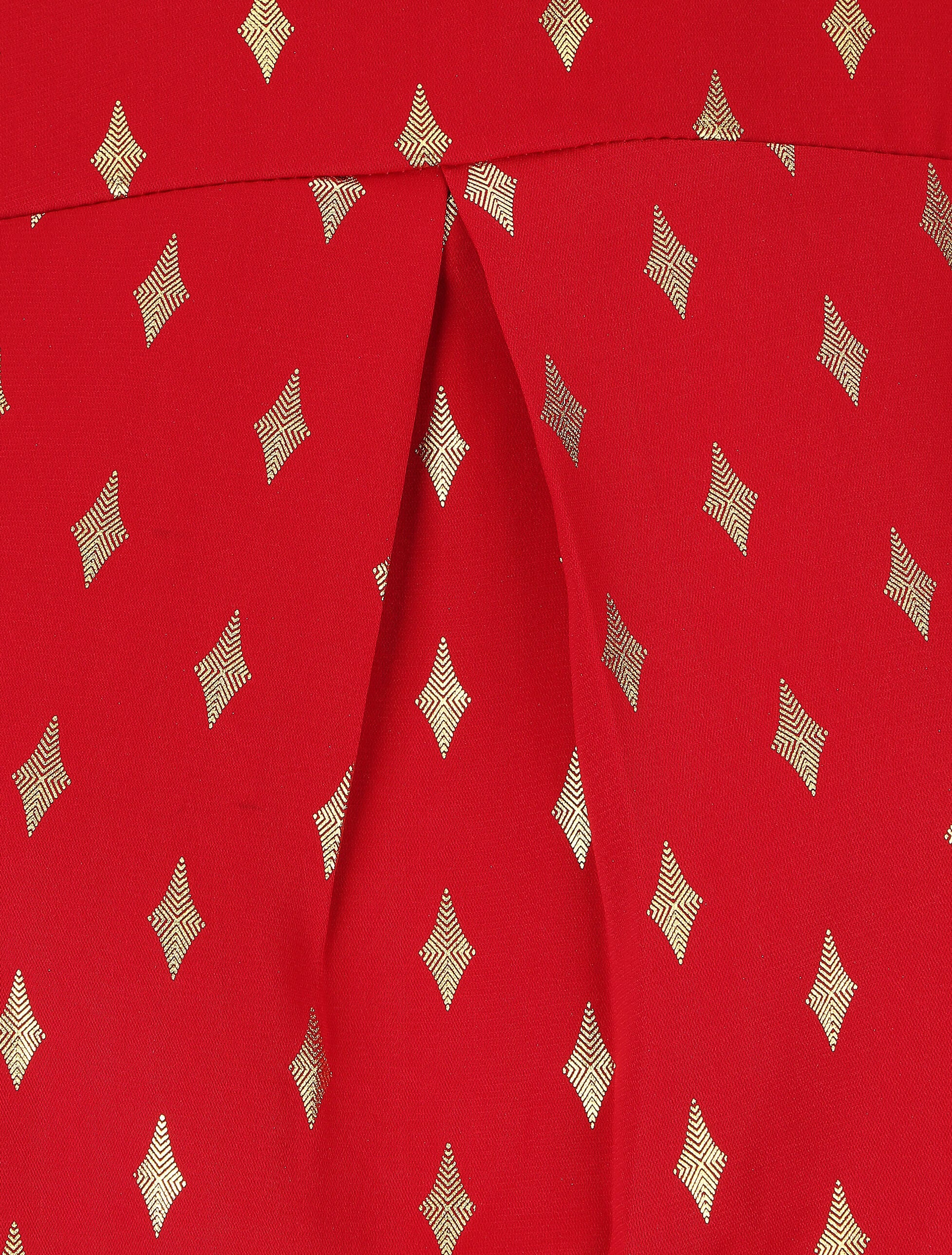 Blouse col montant à imprimé losanges dorés - Rouge - Image 3