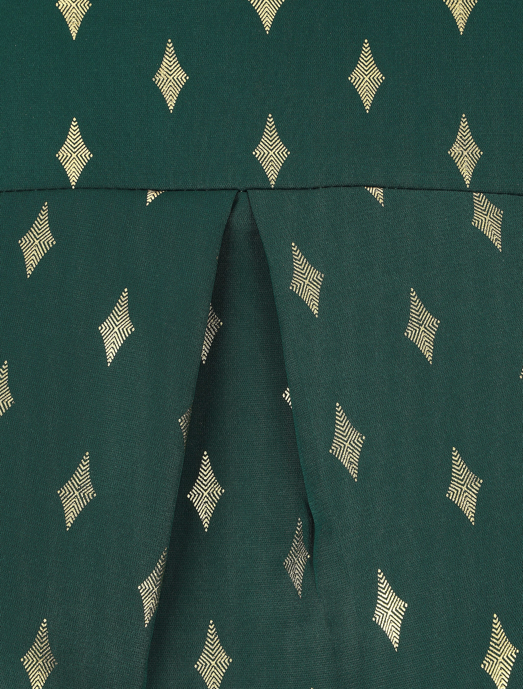 Blouse col montant à imprimé losanges dorés - Vert - Image 3