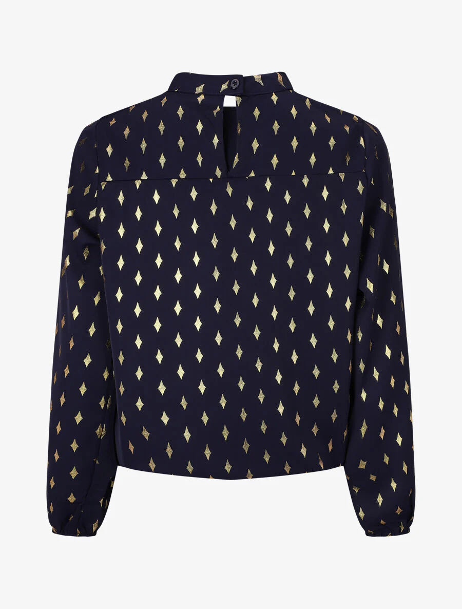 Blouse col montant à imprimé losanges dorés - Marine - Image 2