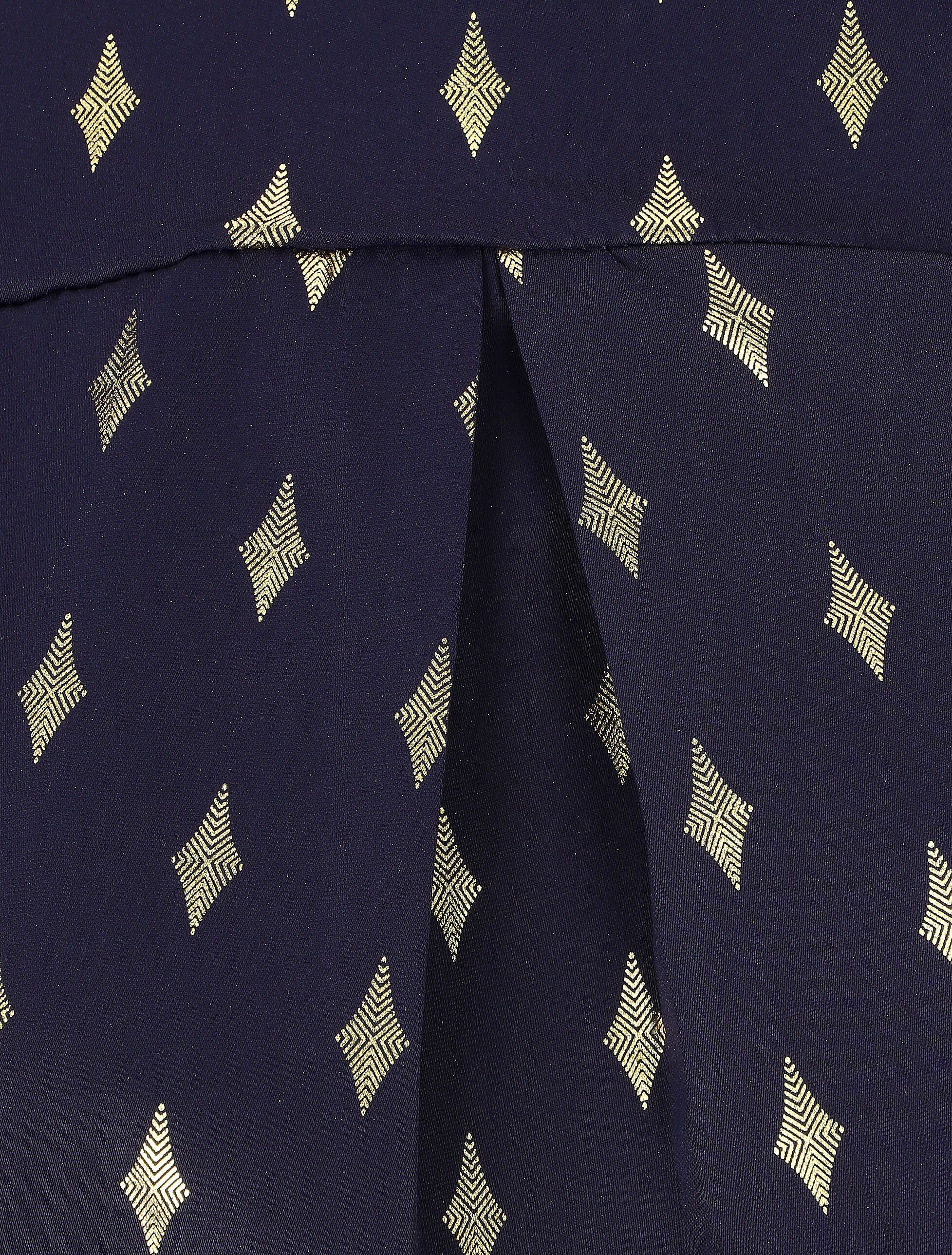 Blouse col montant à imprimé losanges dorés - Marine - Image 3