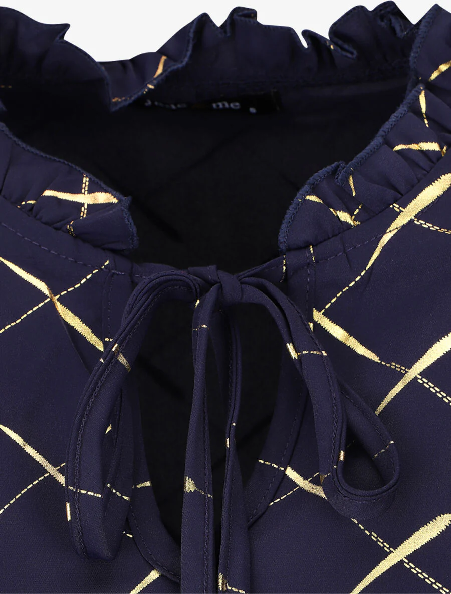 Blouse col V à imprimé dorés - Marine - Image 3