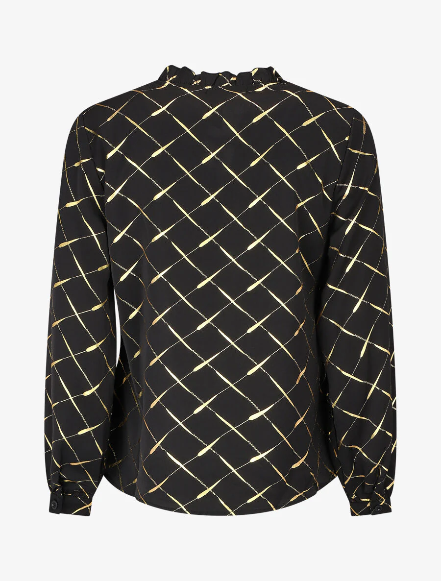 Blouse col V à imprimé dorés - Noir - Image 2