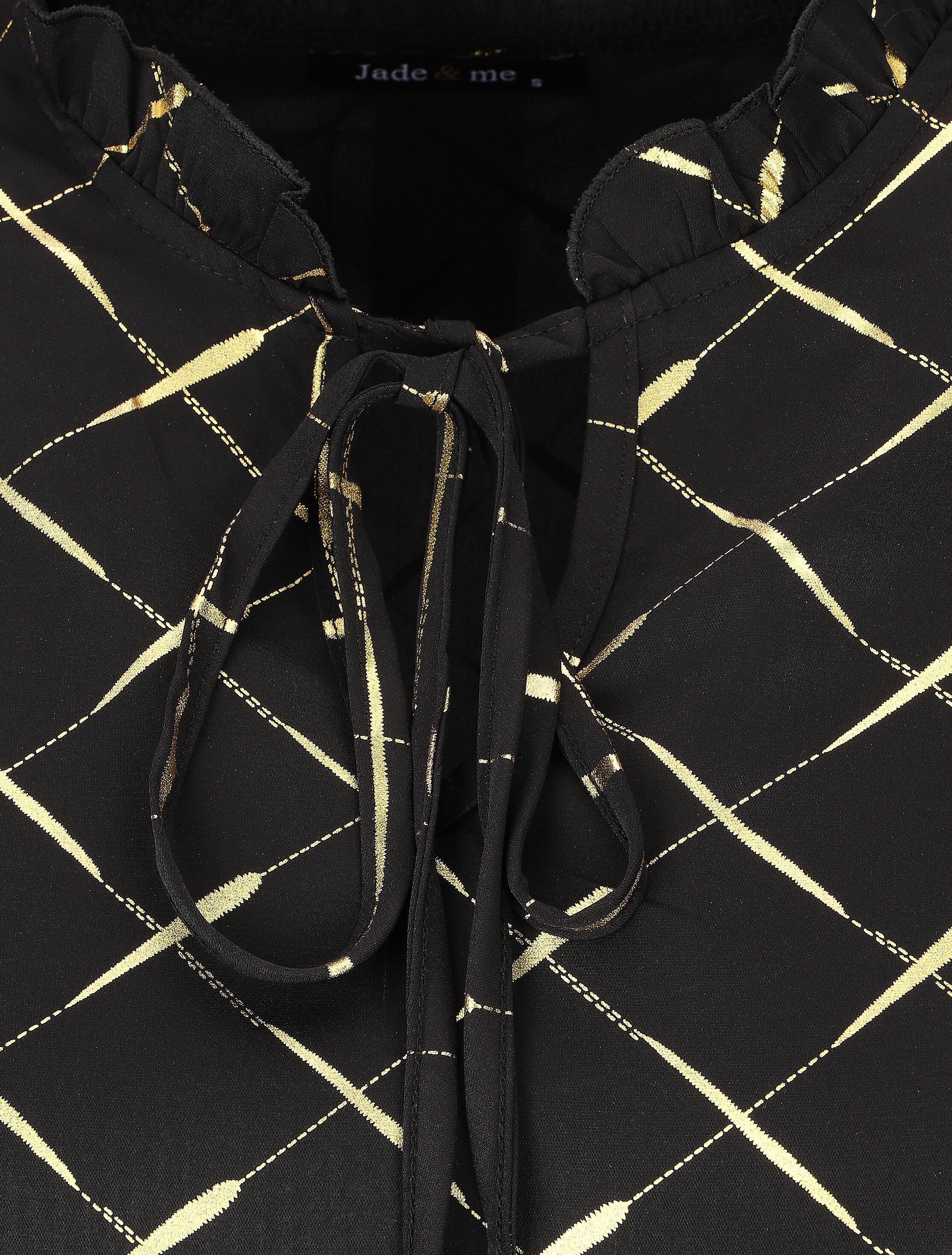 Blouse col V à imprimé dorés - Noir - Image 3
