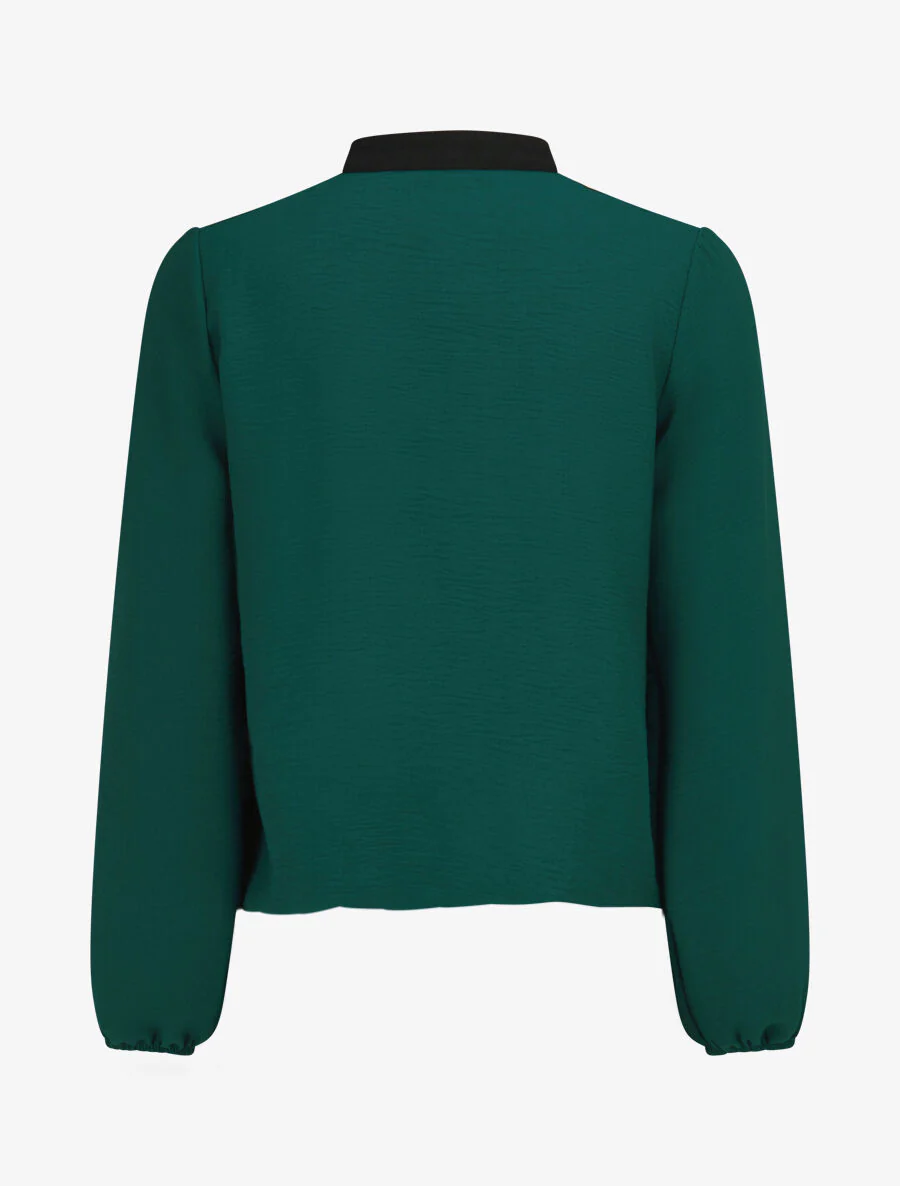 Blouse coupe boule à liseret contrastant - Vert sapin - Image 2