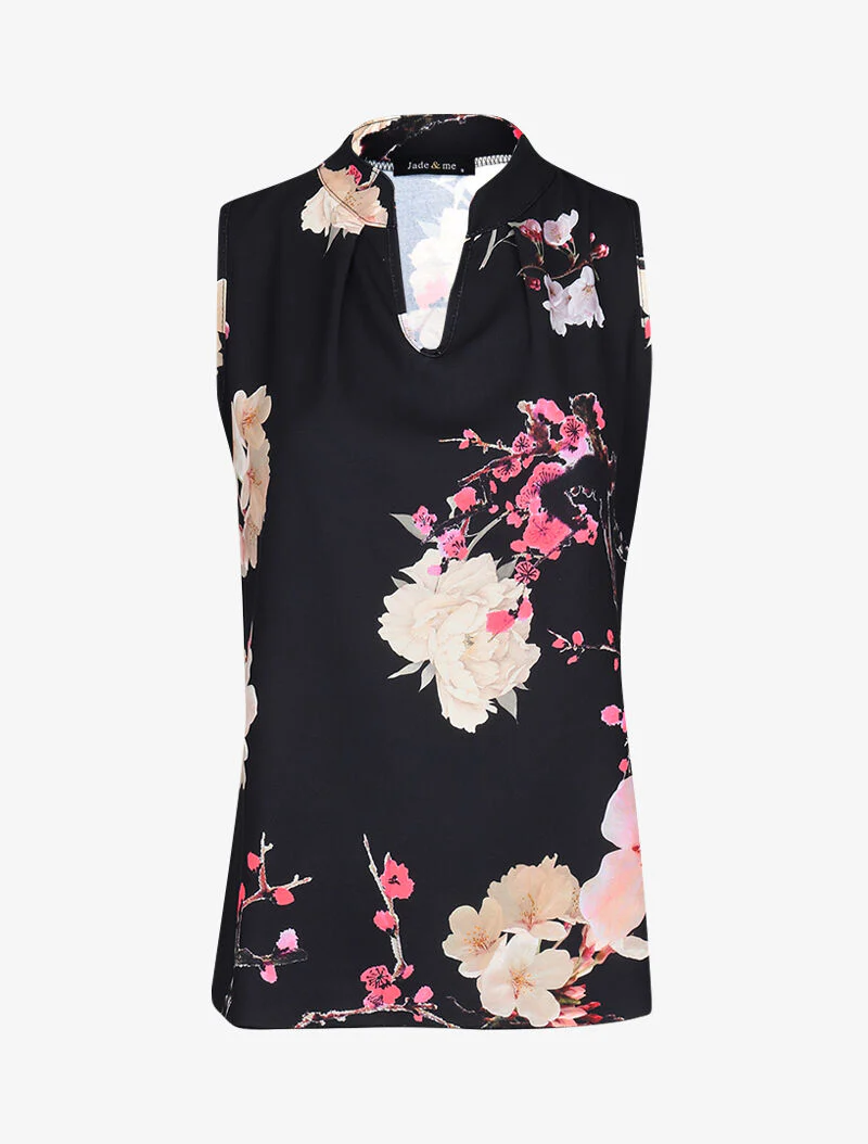 Blouse droite imprimé fleurs de cerisier - noir