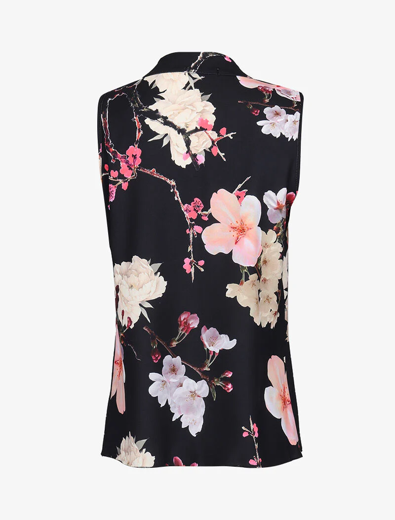 Blouse droite imprimé fleurs de cerisier - noir - Image 2