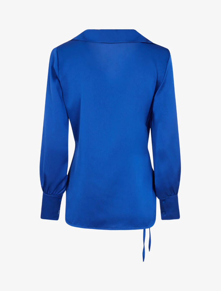 Blouse droite satinée à liens - Bleu électrique - Image 2