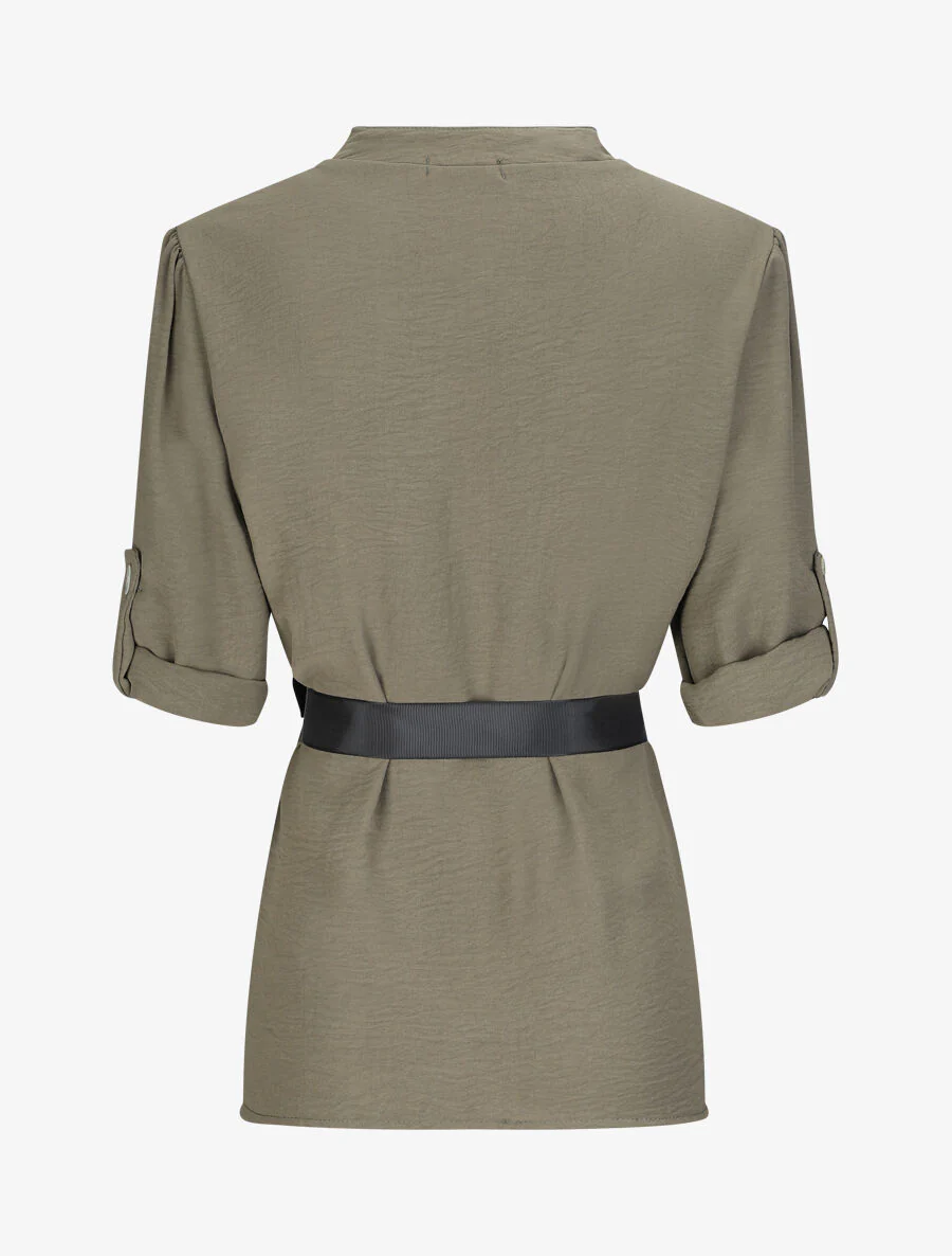 Blouse droite unie à manches 3/4 - Kaki - Image 2