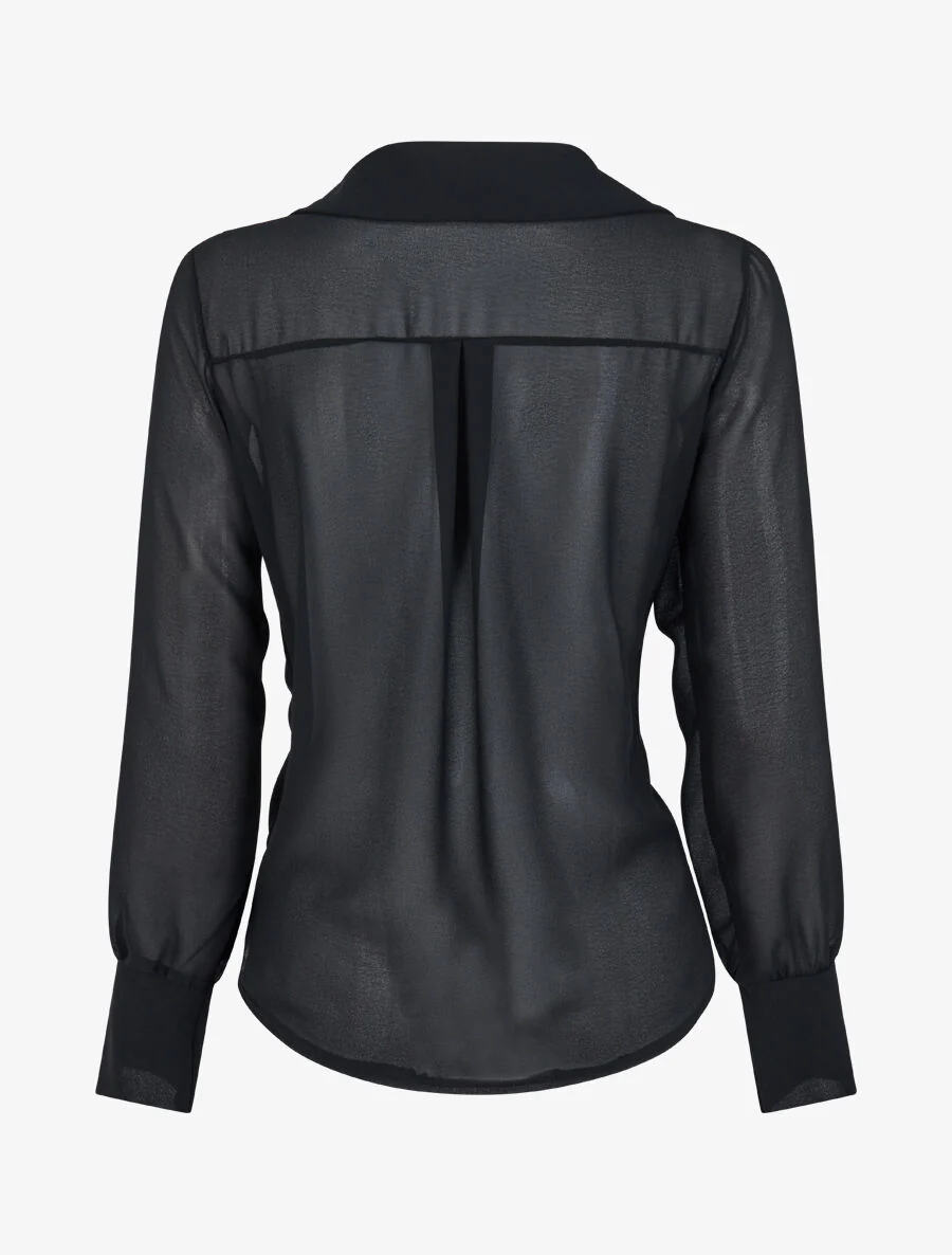 Blouse droite unie drapée - Noir - Image 2