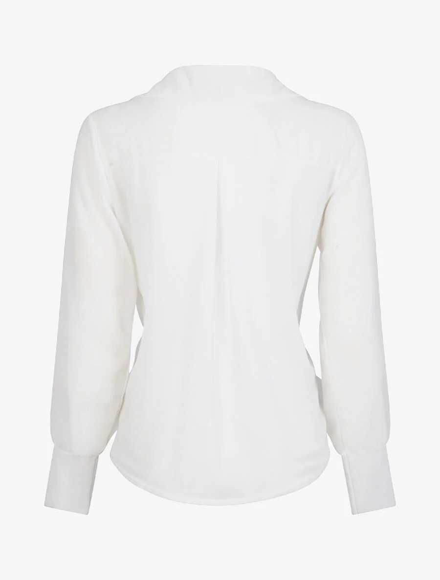 Blouse droite unie drapée - Blanc - Image 2