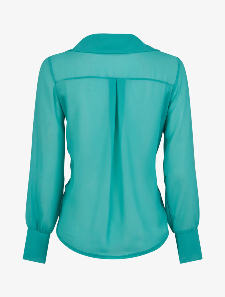 Blouse droite unie drapée - Vert menthe - Image 2