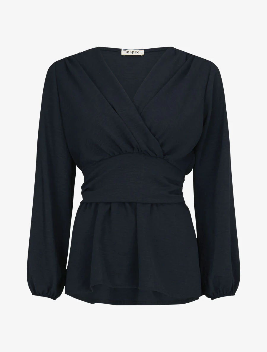 Blouse élastiquée à col V - Marine